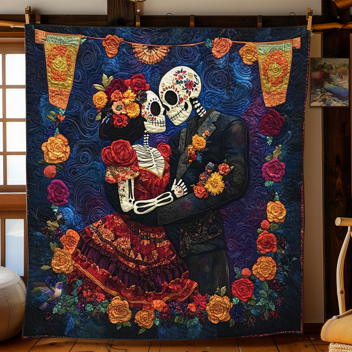 Day Of The Dead Love Quilt Blanket Throws For Couch Unique Birthday Gifts For Him