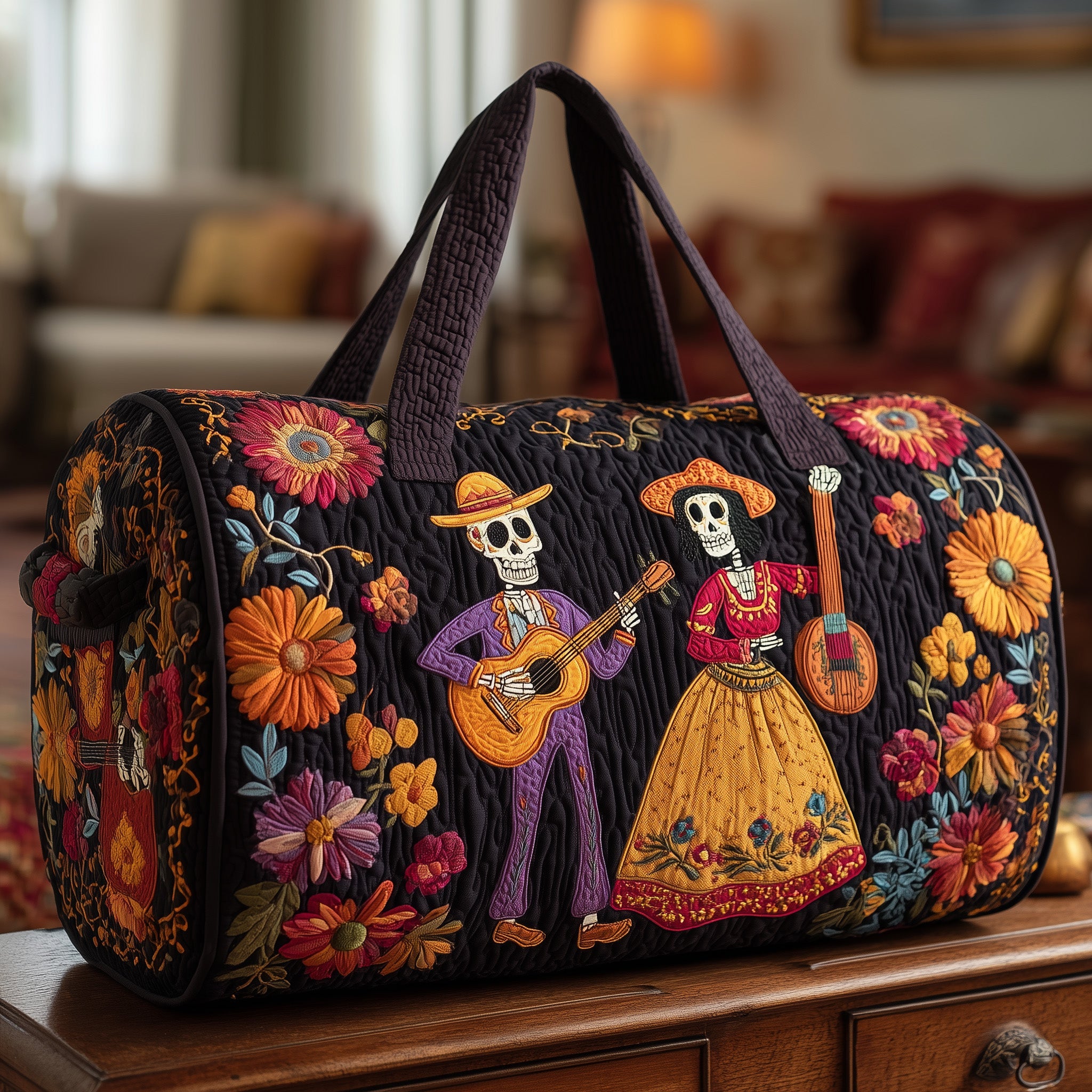 Day Of The Dead Quilted Duffle Bag For Daily Commute
