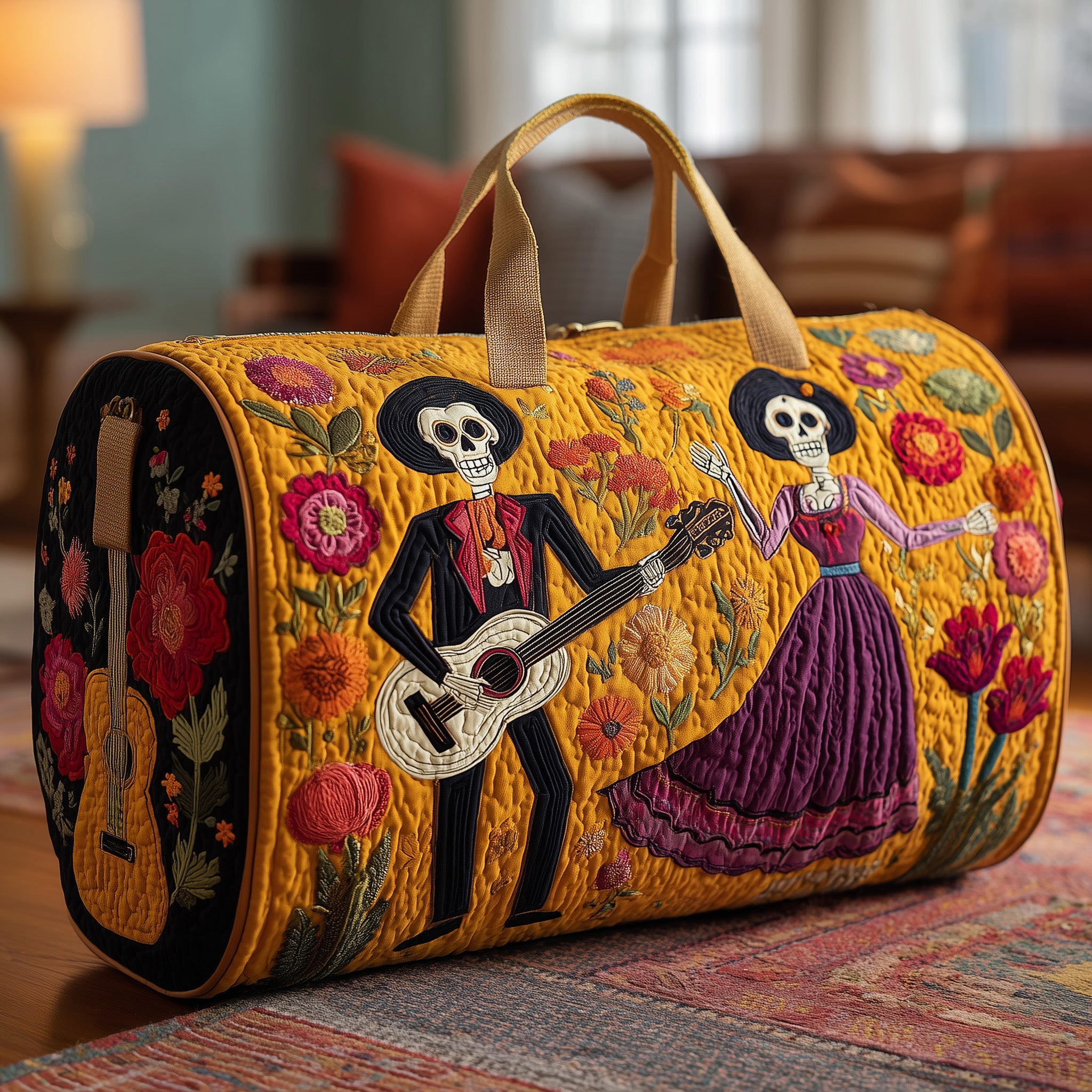 Day Of The Dead Quilted Duffle Bag For Office And Campus