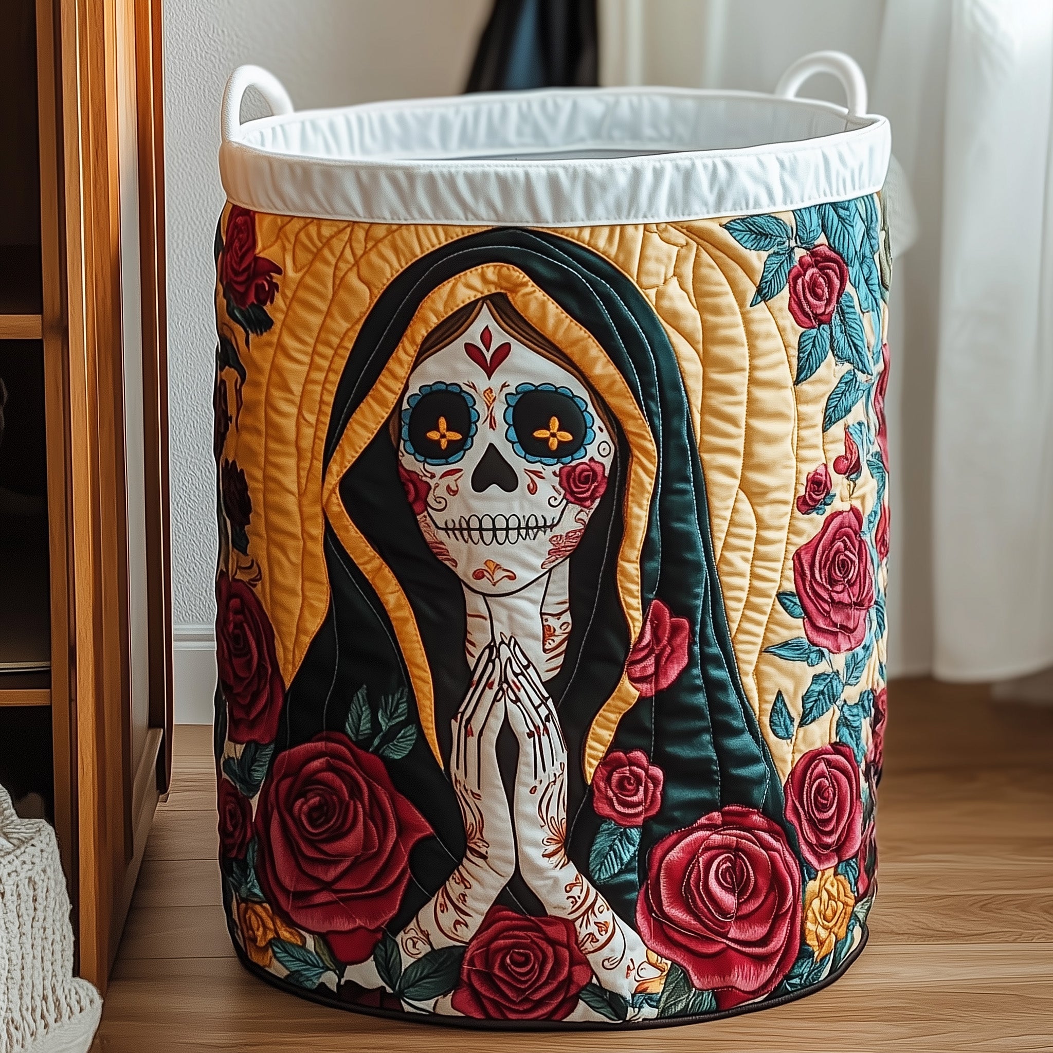 Day Of The Dead Quilted Laundry Basket Merch For Cozy Nights