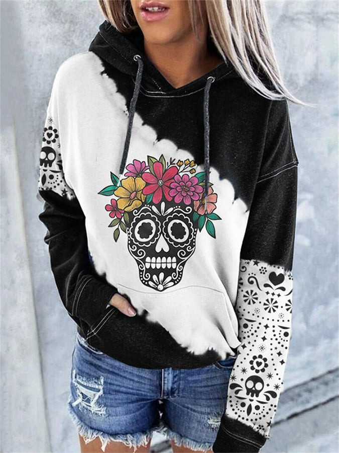 Day Of The Dead Skull Hoodie Floral Graphic Novelty Hoodie Gifts For Girlfriend