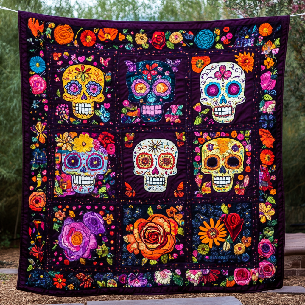 Day of the Dead Sugar Skull Quilted Blanket Skull Presents For Her