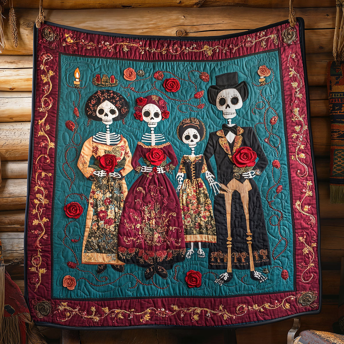 Day of the Death Quilt Best Decoration Gift For Friends and Family on Halloween Day