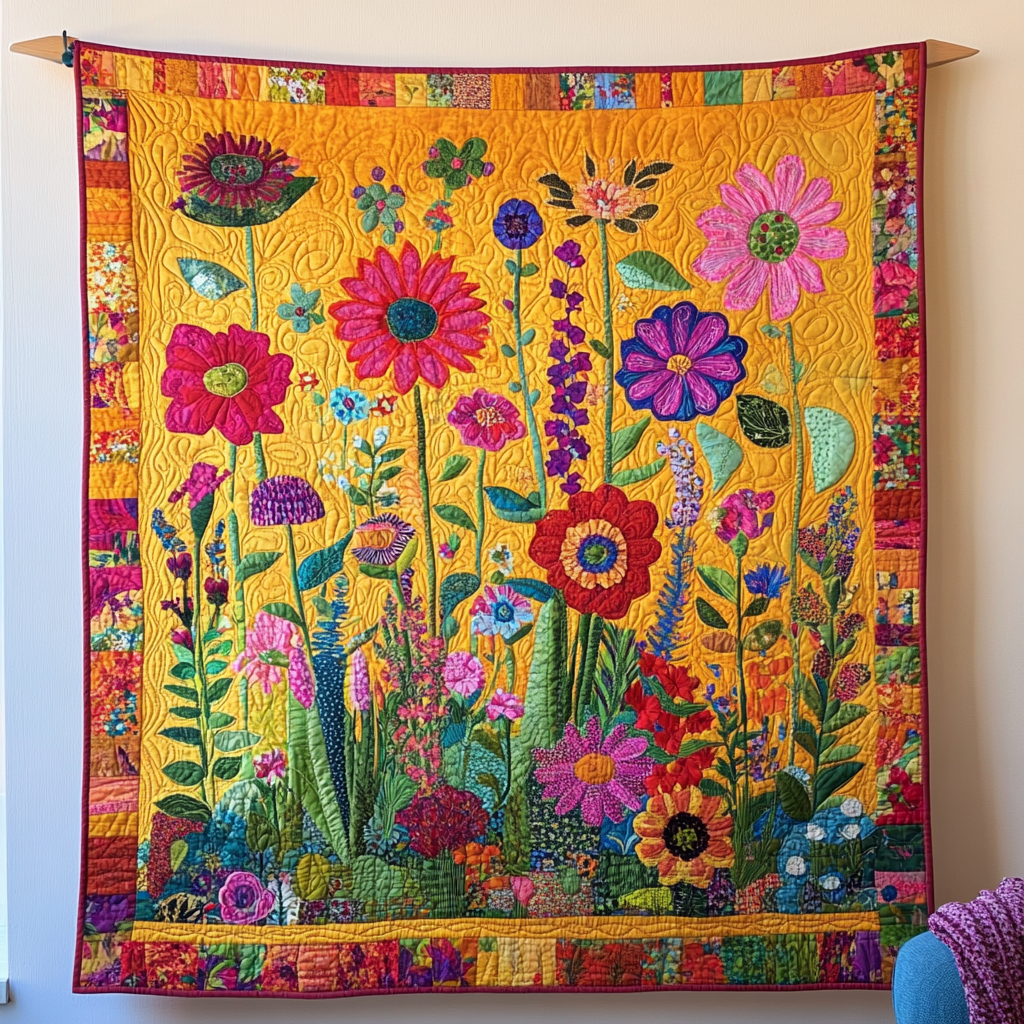 Dazzling Flowers Quilted Blanket Sunflower Gifts For Her