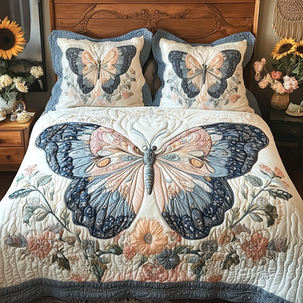 Dazzling Flutter Quilted Bedding Set Bed Decor Ideas Butterfly Gifts For Her