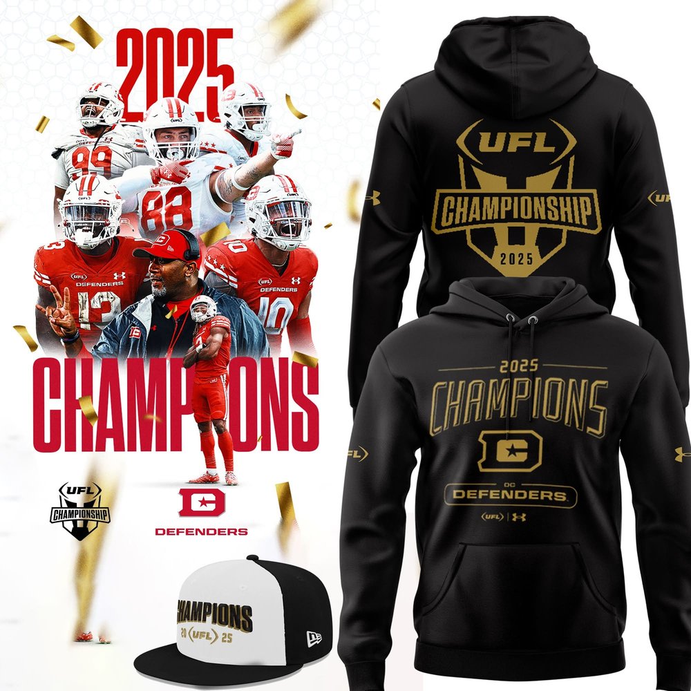 DC Defenders 2025 UFL Champions Collections 2025 Black Hoodie Gifts For Him