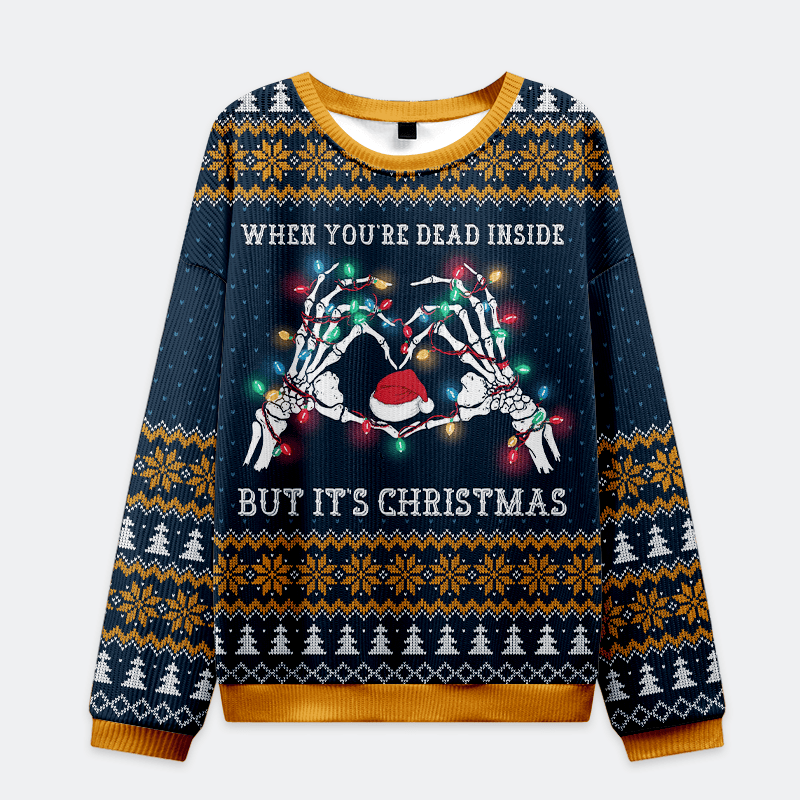 Dead Inside Festive Outside Christmas Ugly Sweatshirt Mens Christmas Sweater Funny