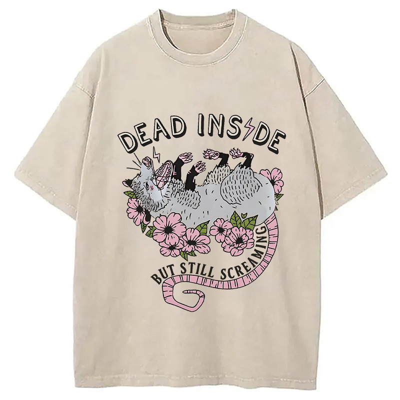Dead Inside Washed T-Shirt Classic Graphic Fashion Tee Gifts For Besties