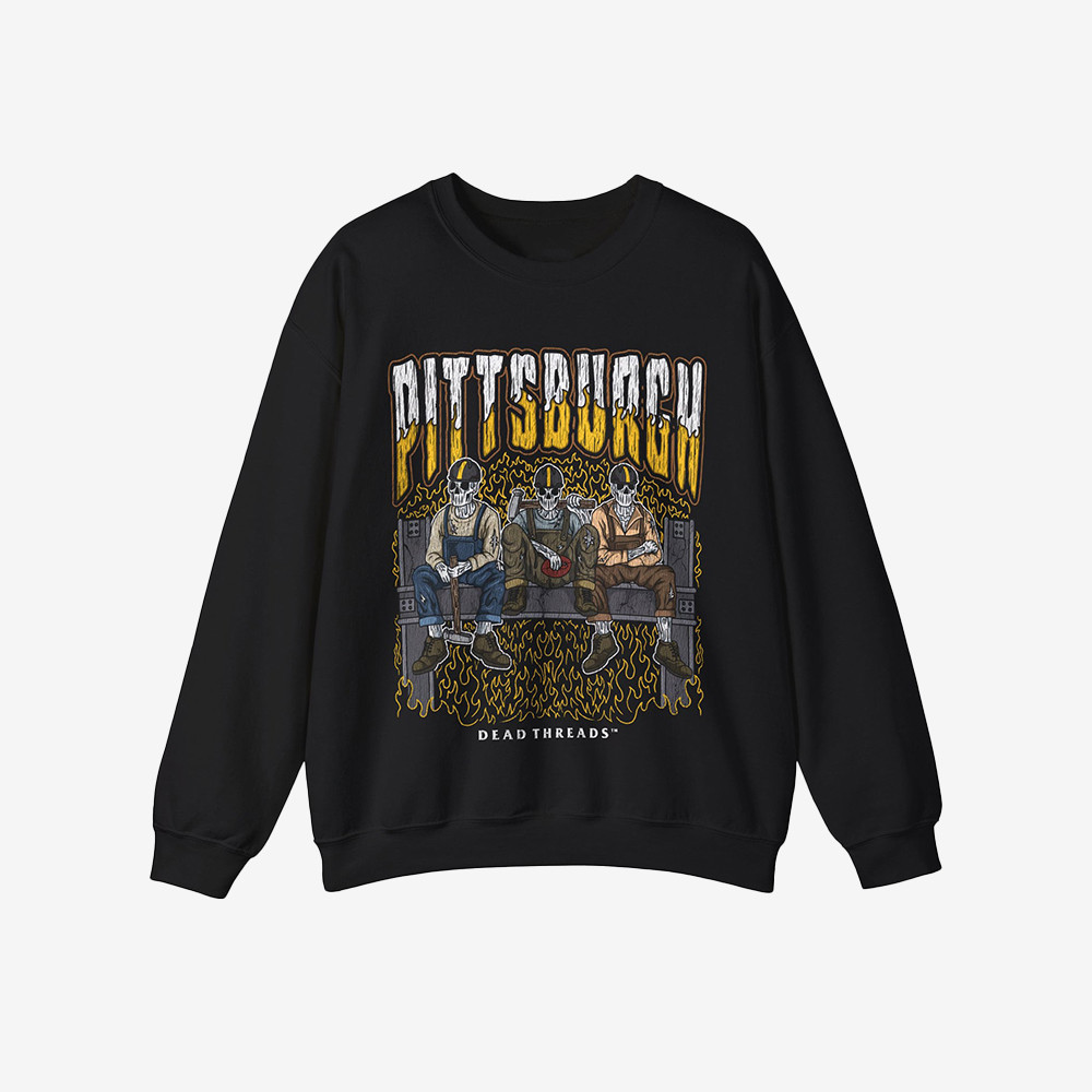 Dead Threads Merch Pittsburgh Football Sweatshirt Skeleton Themed Gifts For Footballers