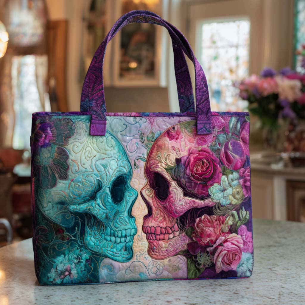 Deadly Bloom Quilted Tote Bag Skull Gifts For Her