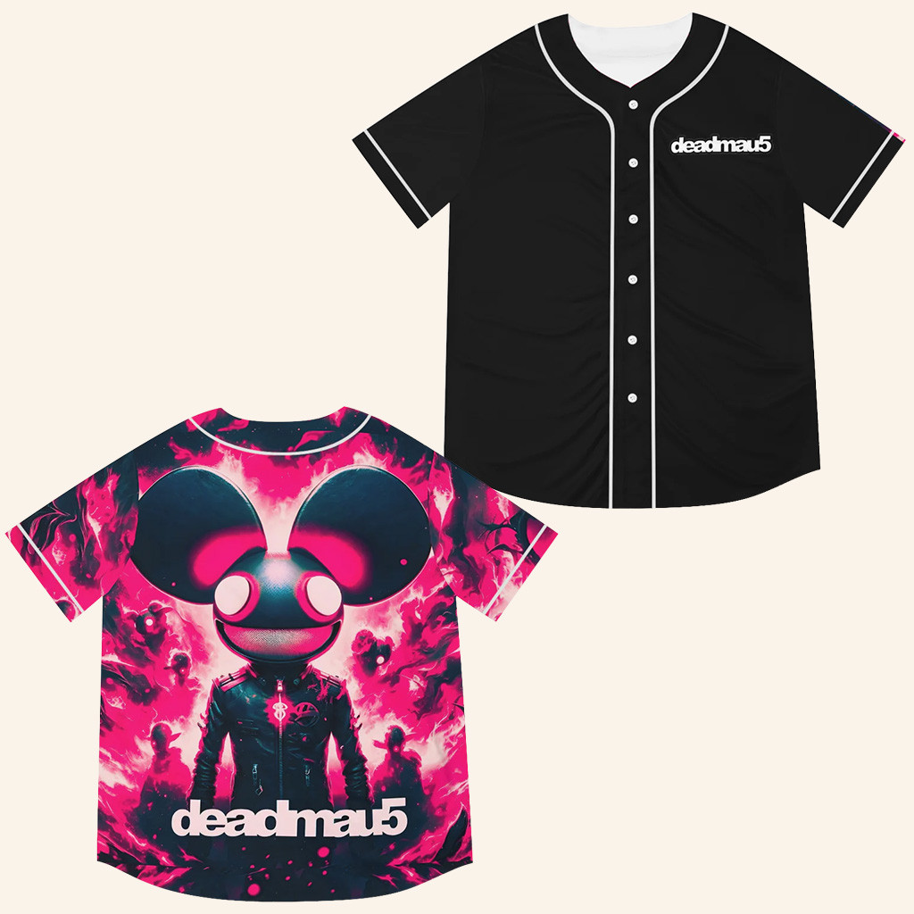 DeadMau5 Merch DeadMau5 Pink Fire Baseball Jersey EDM Rave Jersey Gifts For Music Lovers
