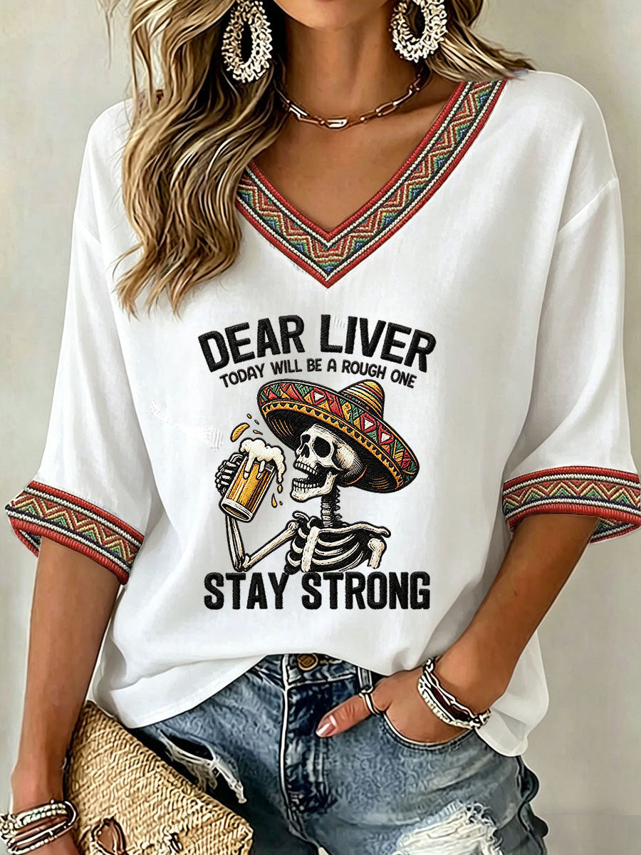 Dear Liver Stay Strong V-Neck Raglan Shirt Fiesta Apparel Best Gift Ideas For Women