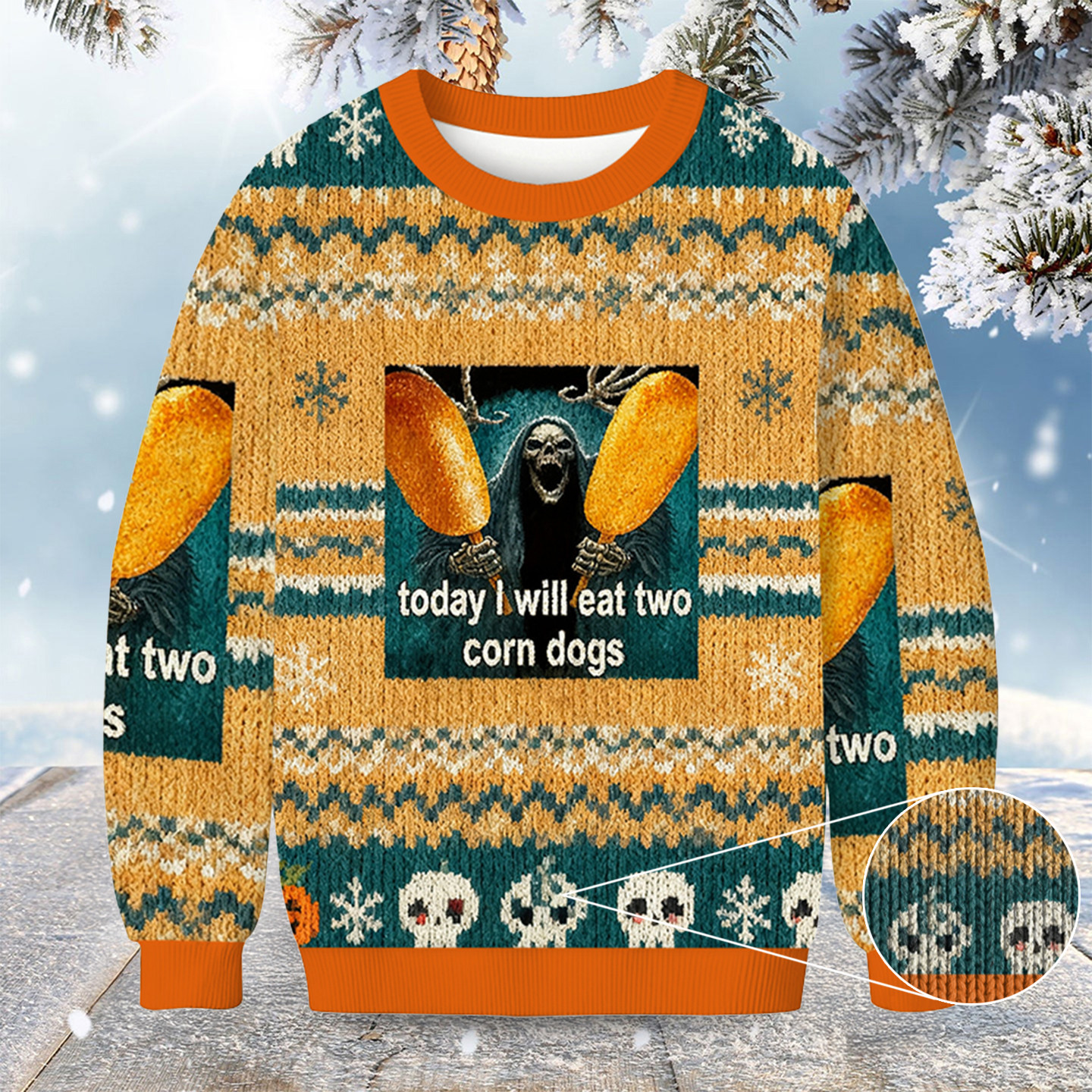 Death Eats Corn Dogs Christmas Ugly Sweater Holiday Apparel Grim Reaper Xmas Gifts