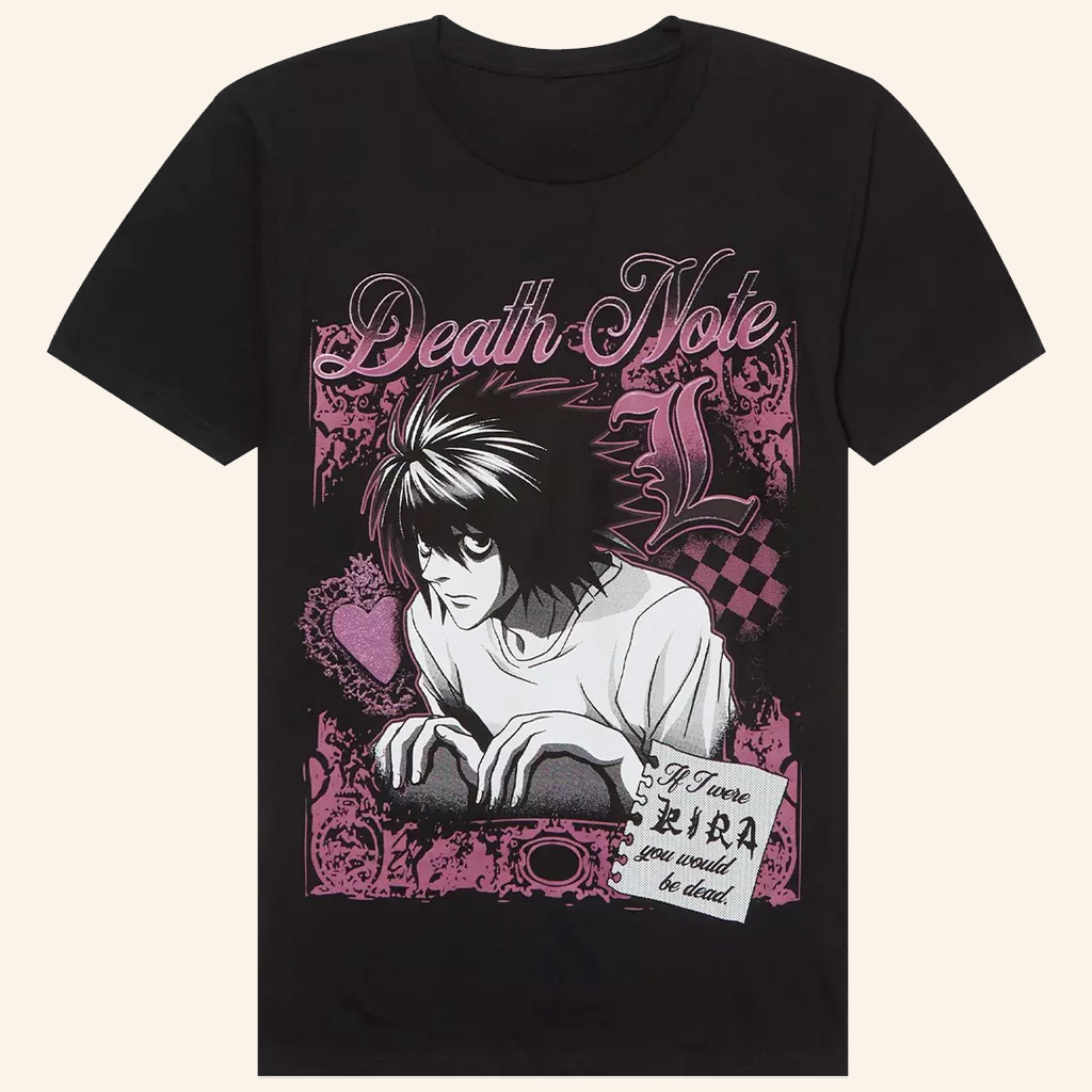 Death Note Merch L Heart Filigree T-Shirt Presents For Anime Lovers