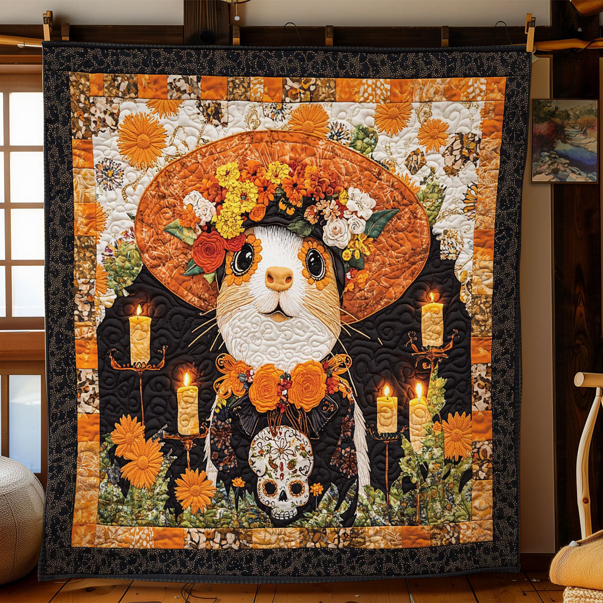 Death Style Guinea Pig Quilt Best Decoration Gift For Friends and Family on Halloween Day