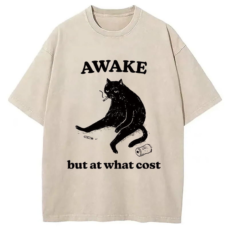 Decadent Smoking Cat Washed T-Shirt Minimal Retro Graphic Clothing Gifts For Besties