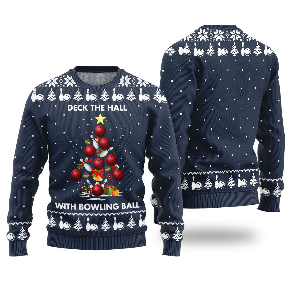 Deck The Hall With Bowling Ball Xmas Sweater Funny Xmas Sweater for Ugly Sweater Parties