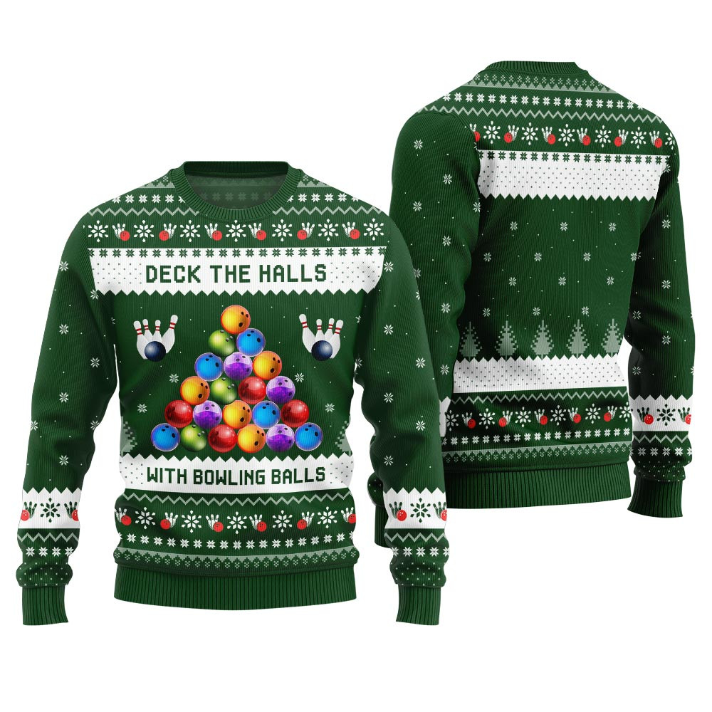 Deck The Halls With Bowling Balls Ugly Christmas Sweater Perfect Gift Sweater for Friends and Family