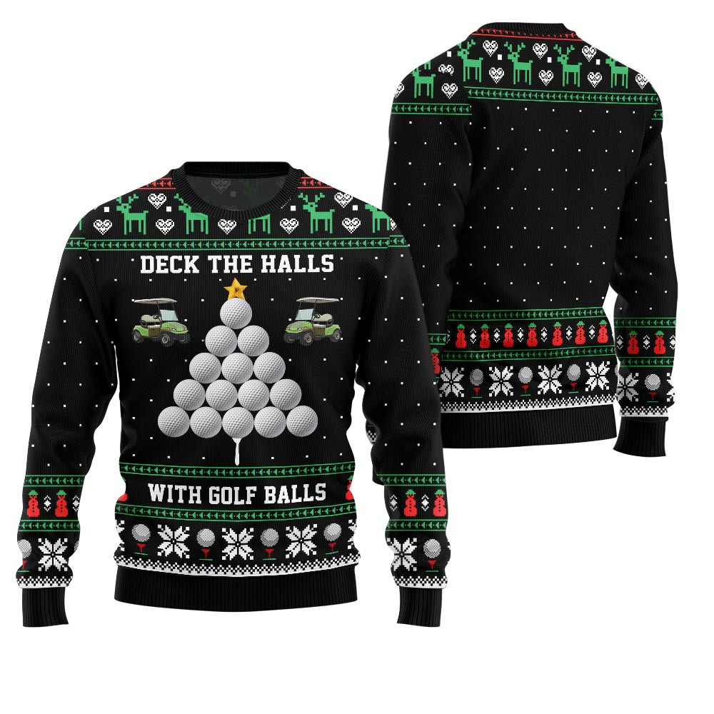 Deck The Halls With Golf Balls Funny Ugly Christmas Sweater Trending Christmas Merch Gift 2025 Collection