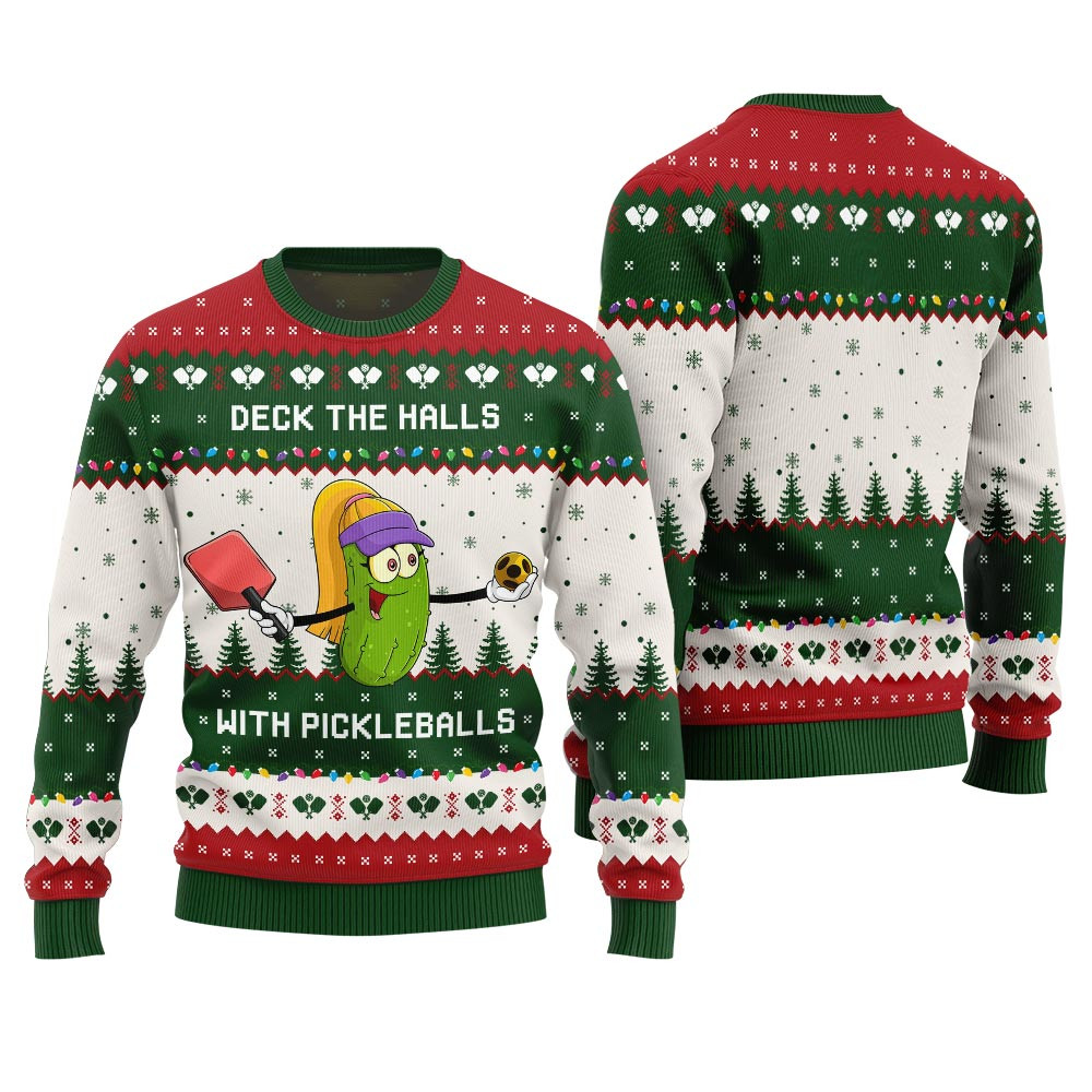 Deck The Halls With Pickleballs Ugly Xmas Sweater Special Merch Gift Idea for Festive Celebrations