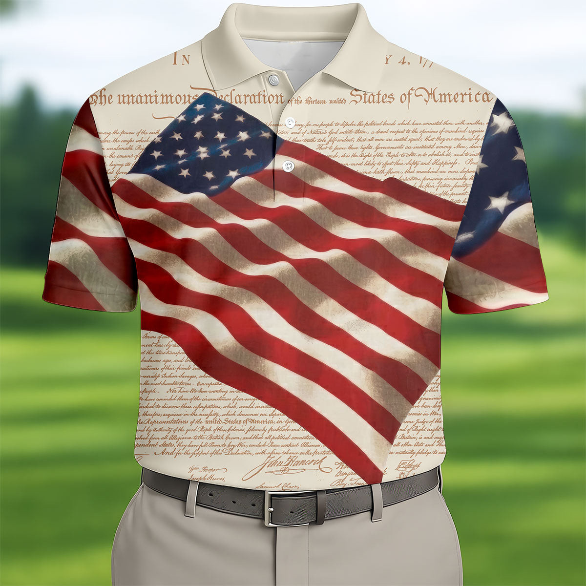Declaration Of Independence 4th Of July US Flag Golf Shirt Patriotic Merchandise