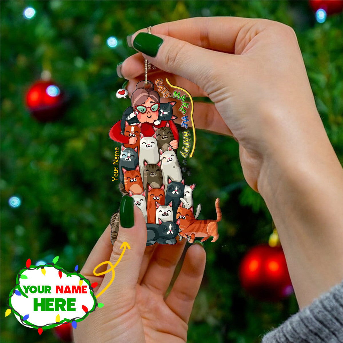 Decoration Ornament Cat Cats Make Me Happy Cute Custom Christmas Ornament