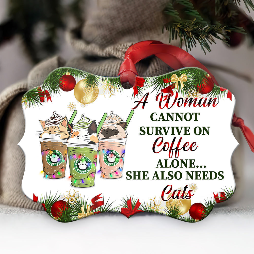 Decoration Ornament Cat Christmas Coffee Alone Aluminium Ornament Joyful Tree Ornament Collection