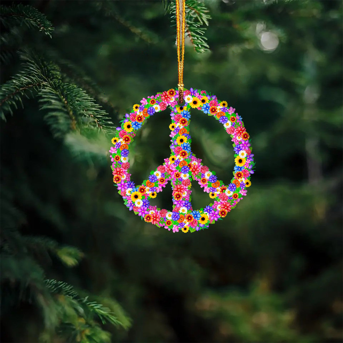 Decoration Ornament Hippie Floral Peace Symbol Unique Keepsake Ornament Gift
