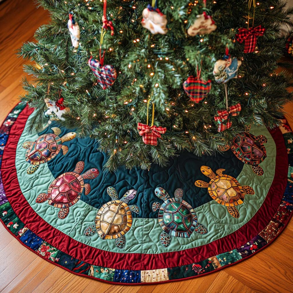 Deep Blue Christmas Quilted Tree Skirt Festive Christmas Tree Skirt for Holiday Decor