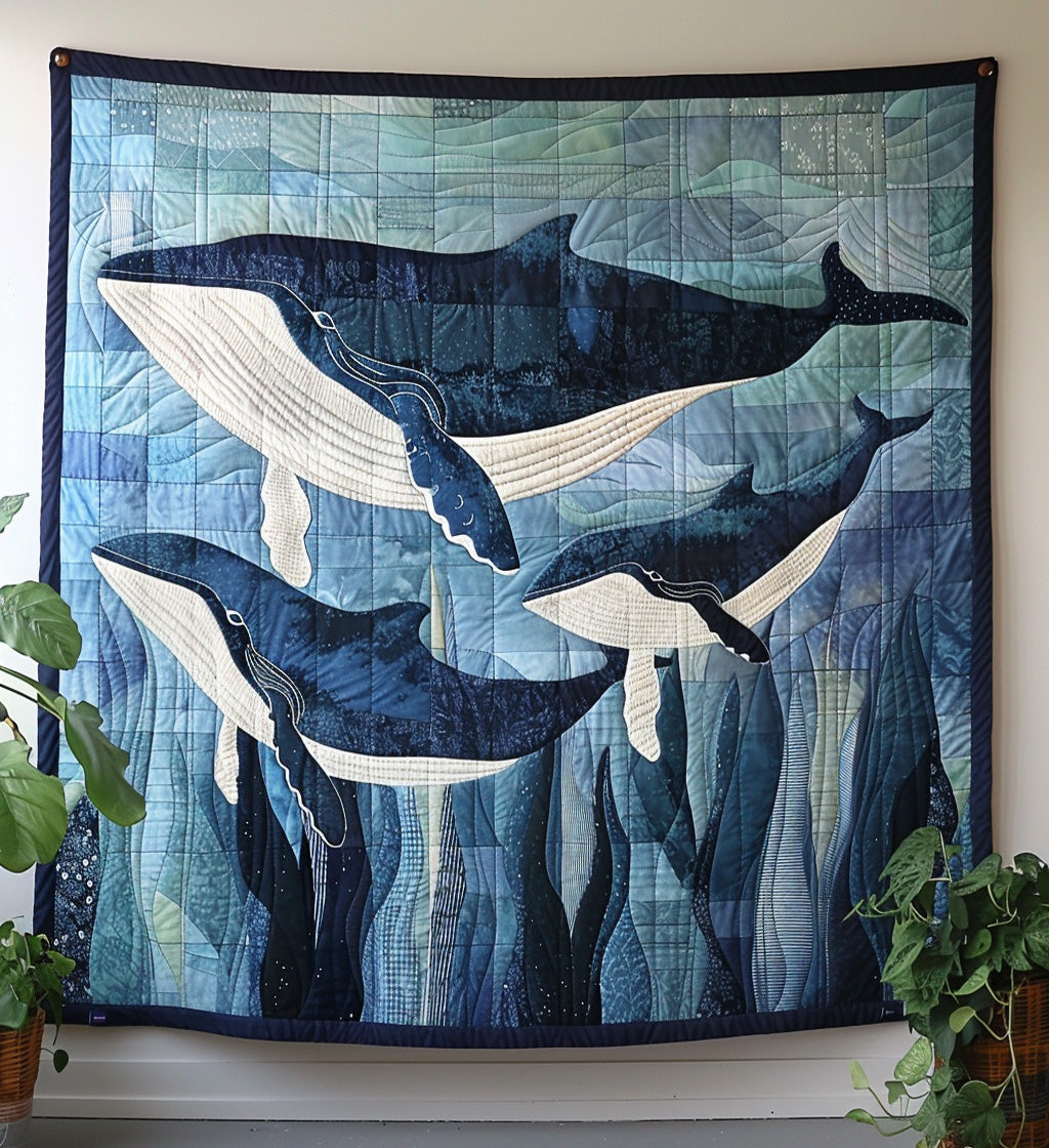 Deep Blue Journey Quilted Blanket Whale Gifts For Adults