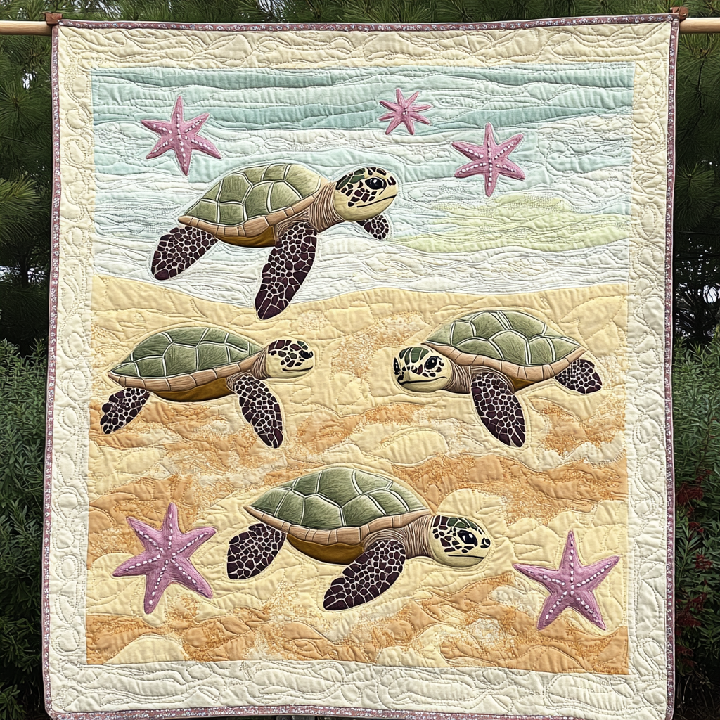Deep Blue Turtle Serenity Quilted Blanket Turtle Present Ideas