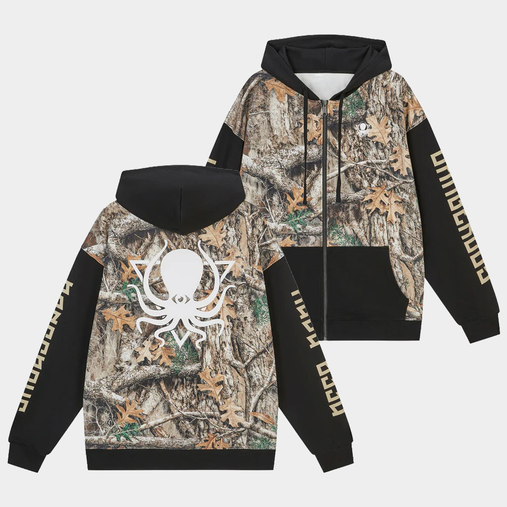 Deep Dark And Dangerous Merch Forest Camo Color Block Zip Up Hoodie DDD Shop Gift For BFF-1