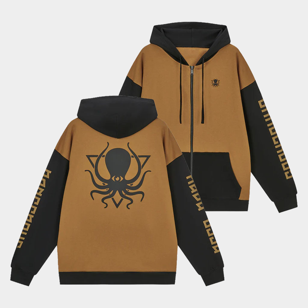 Deep Dark And Dangerous Merch Maple Brown Color Block Zip Up Hoodie DDD Shop Gift For Him-1 Deep Dark And Dangerous Merch Maple Brown Color Block Zip Up Hoodie DDD Shop Gift For Him-1