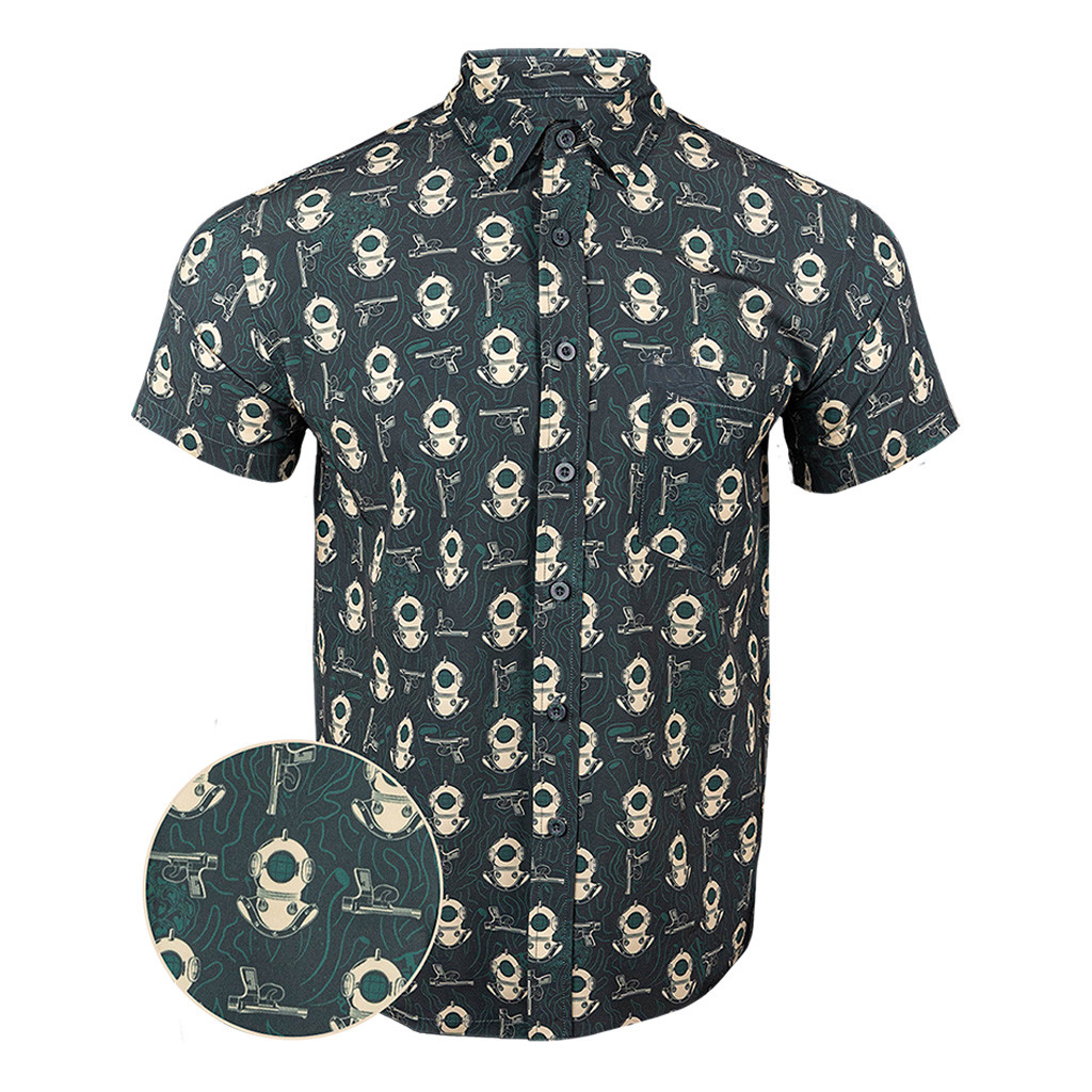 Deep Dive Green Button Down Shirt Gun Print Hawaiian Shirt Christmas Gifts For Husband