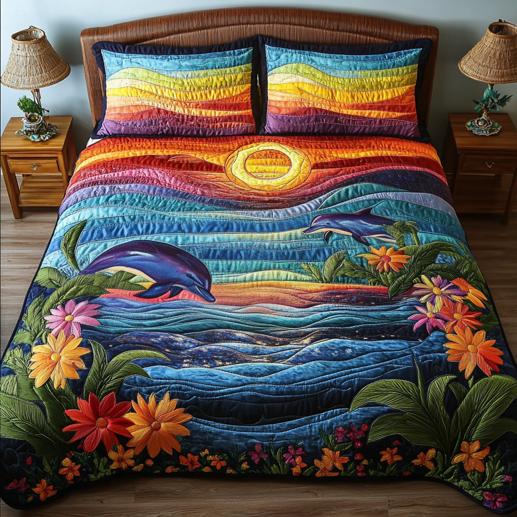 Deep Dive Quilted Bedding Set Holiday Duvet Cover Set Dolphin Gift Ideas For Her