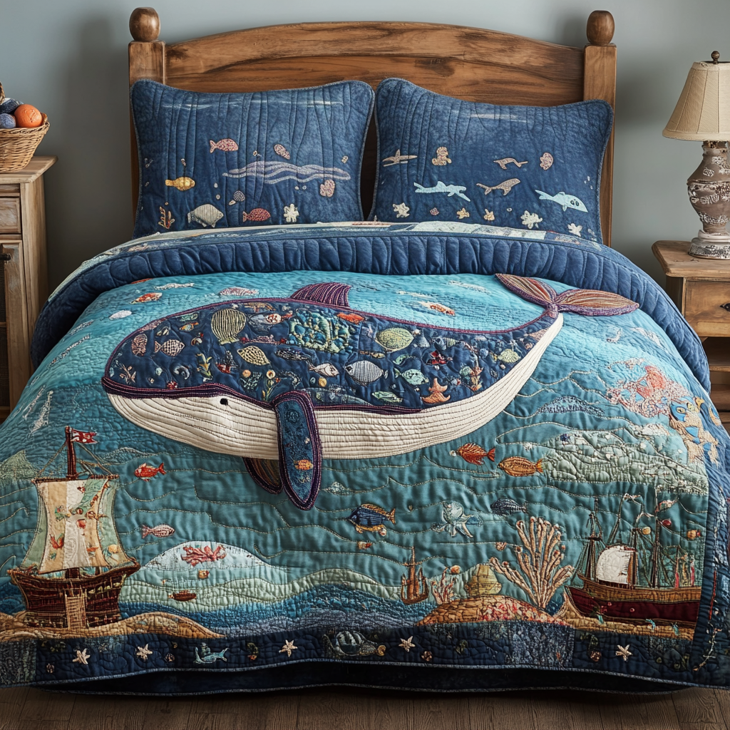 Deep Dream Quilted Bedding Set Bedroom Decorations Best Unique Gifts For Whale Lovers