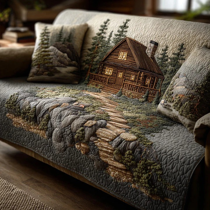 Deep Forest Spirit Quilted Sofa Cover Nature Woodland Furniture Protector Best Home Decor Gift
