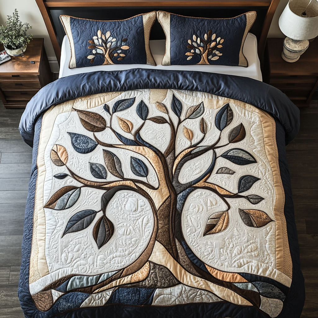 Deep Harmony Quilted Bedding Set Aesthetic Room Decor Tree Of Life Merchandise