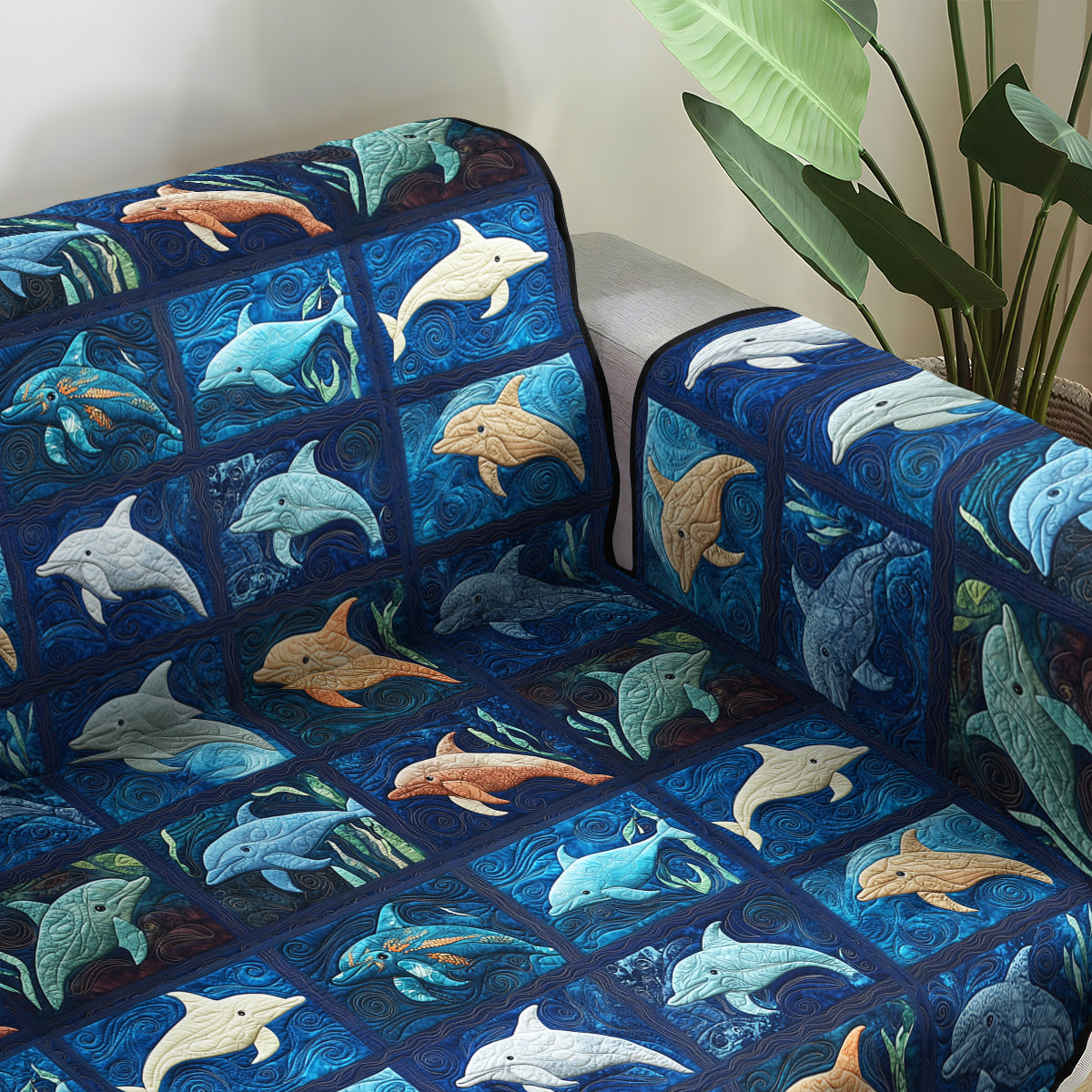 Deep Sea Bliss Quilted Sofa Cover Living Room Decor Ideas Dolphin Christmas Gifts