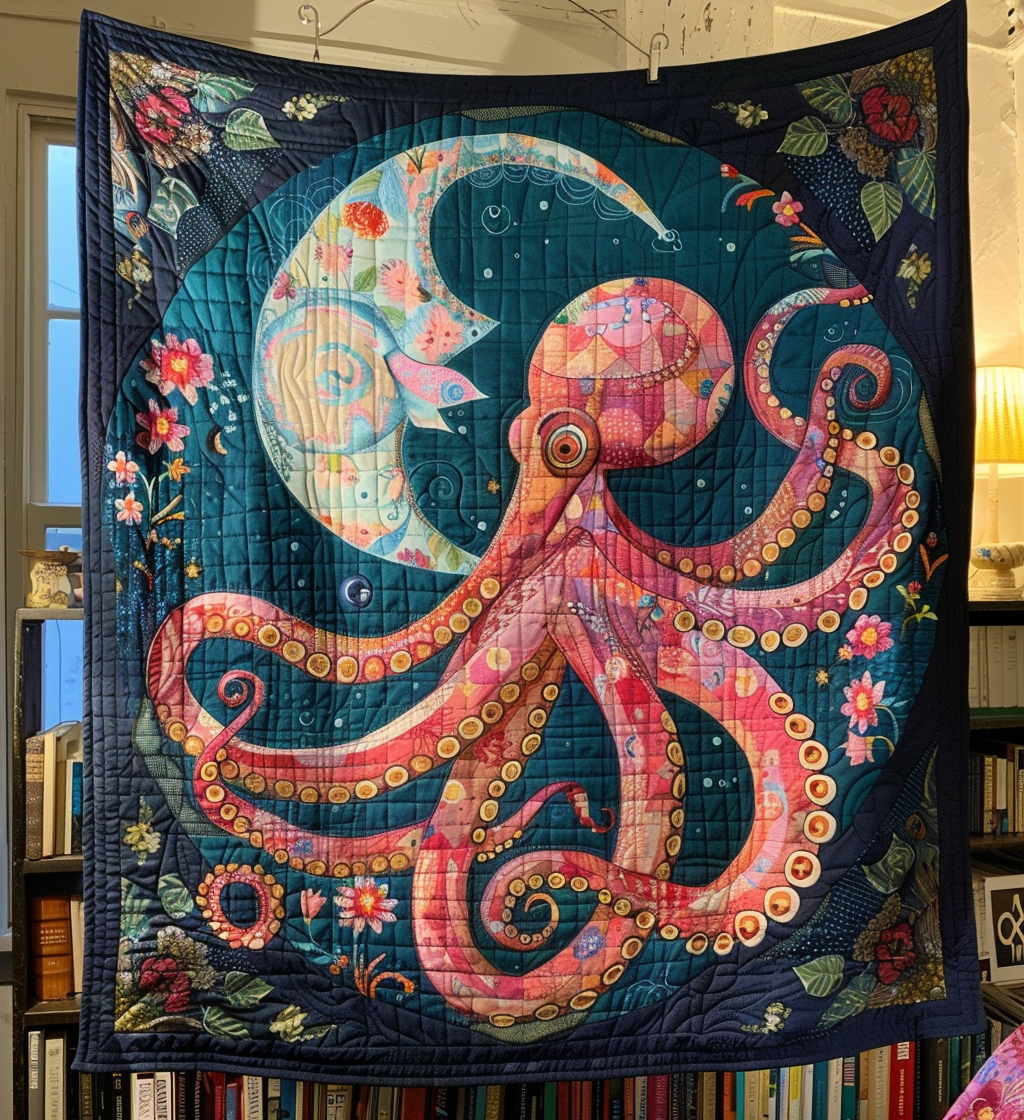 Deep Sea Dance Quilted Blanket  Octopus Blanket Cute Gifts For Friends