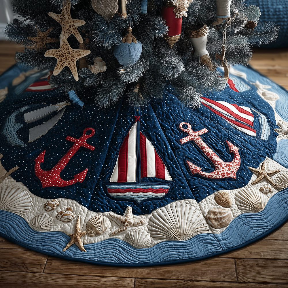 Deep Sea December Christmas Quilted Tree Skirt Xmas Indoor Decorations Anchor Related Gifts