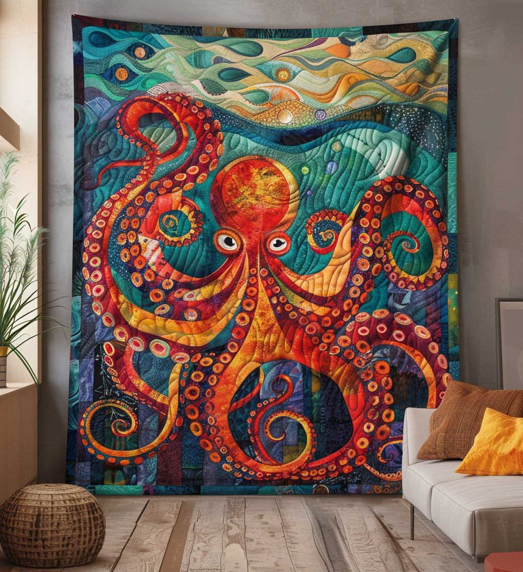 Deep Sea Delight Quilted Blanket  Octopus Blanket Cute Gifts For Friends