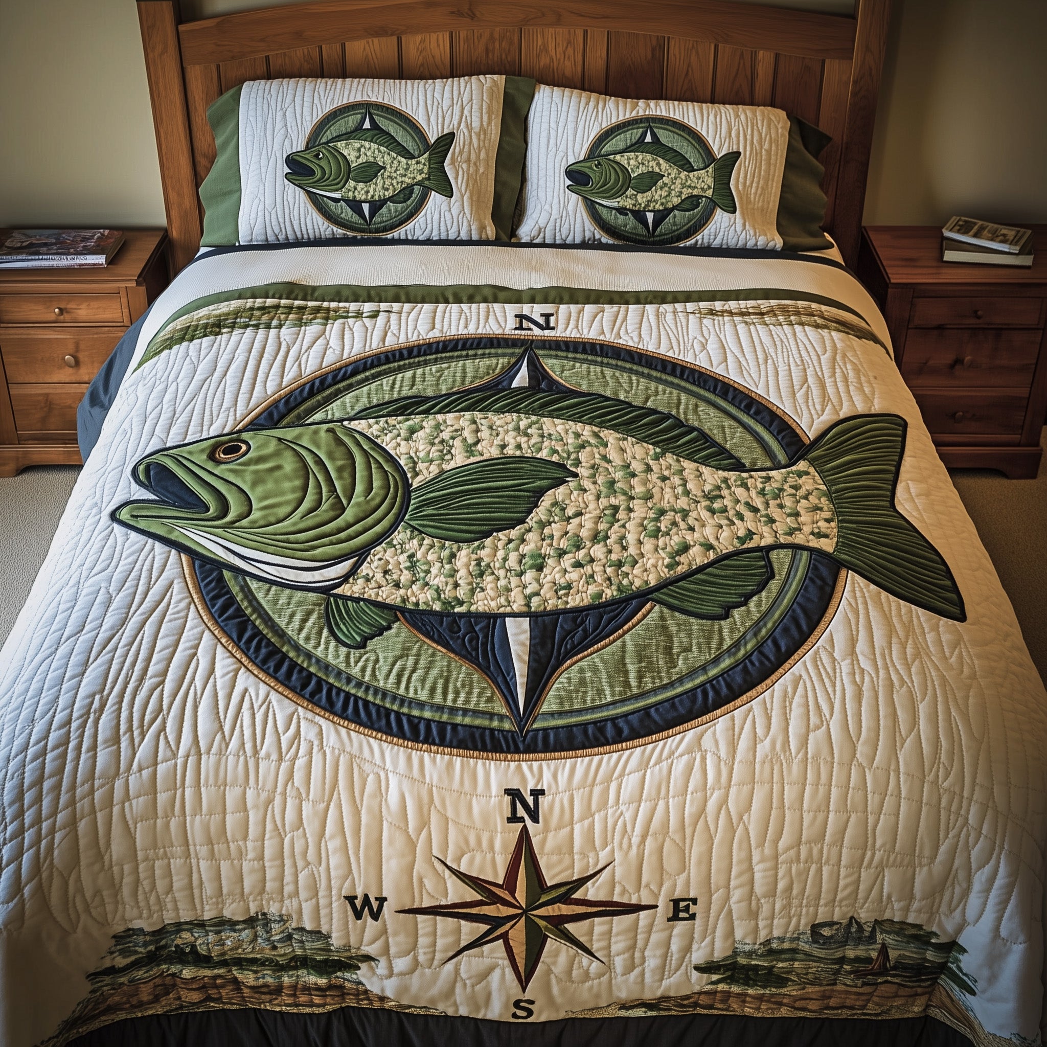Deep Sea Direction Quilted Bedding Set Duvet Cover Bed Sheet Best Fishing Gifts For Dad