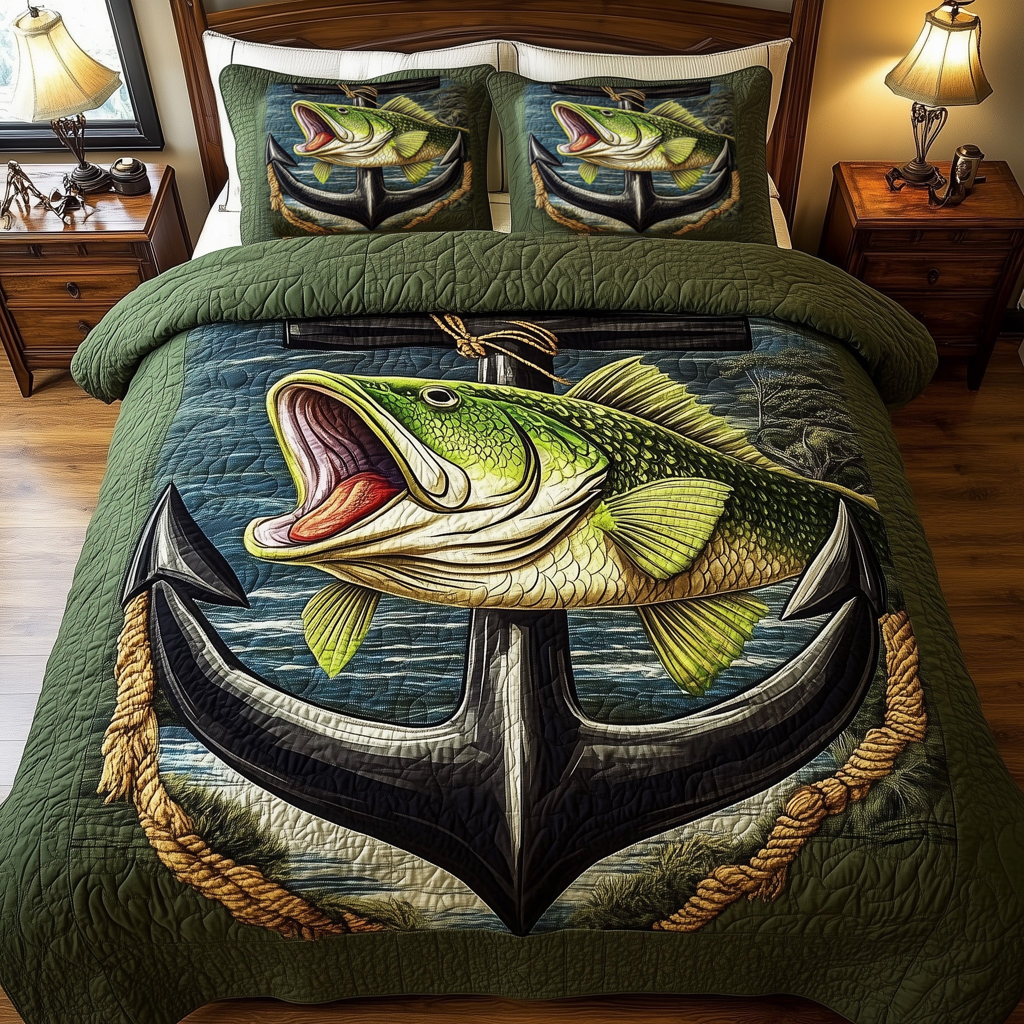 Deep Sea Dreams Quilted Bedding Set Duvet Cover Bed Sheet Fishing Gifts For Him