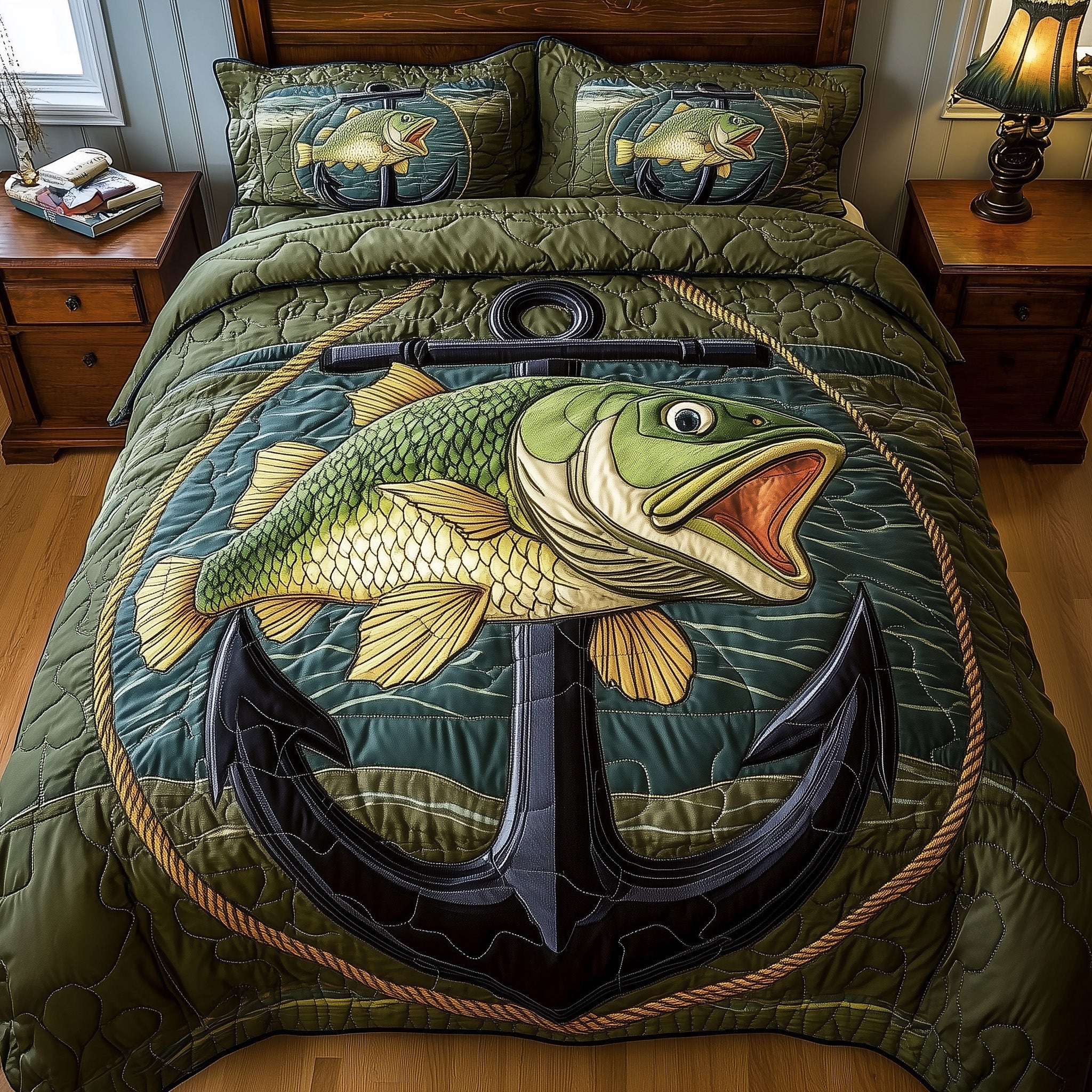 Deep Sea Dreams Quilted Bedding Set Duvet Cover Bed Sheet Fishing Presents For Dad