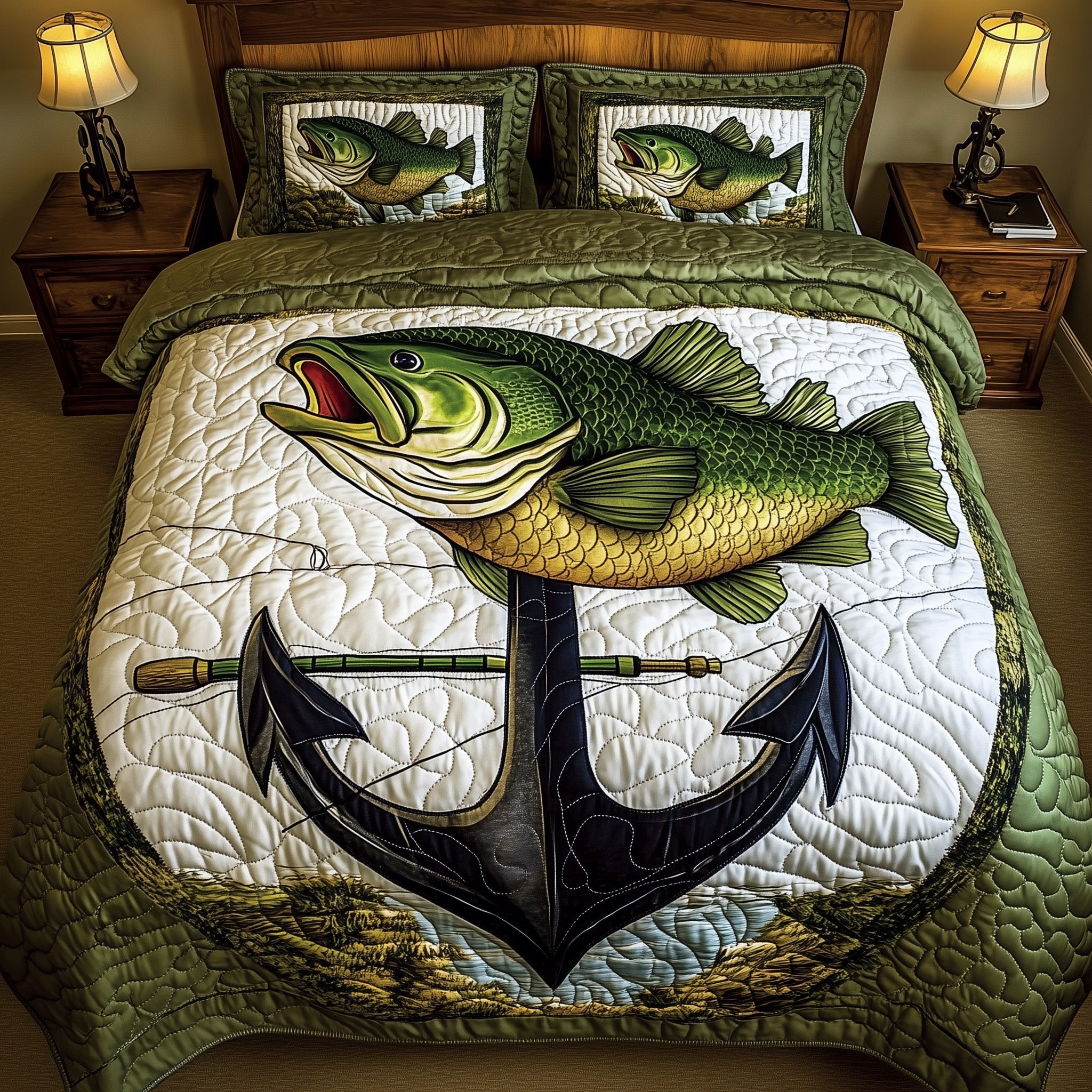 Deep Sea Dreams Quilted Bedding Set Duvet Cover Bed Sheet Fishing Presents For Him
