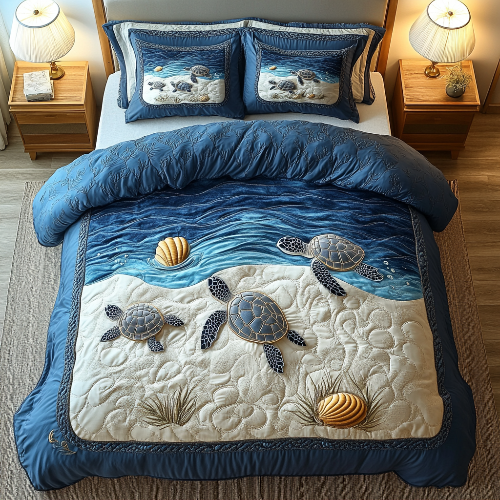Deep Sea Drifter Quilted Bedding Set Holiday Season Duvet Cover Set Sea Turtle Gifts For Him