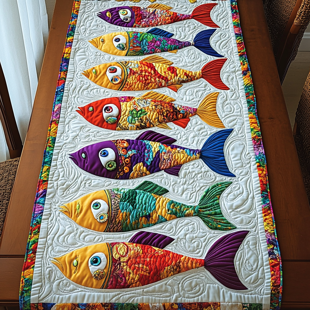 Deep Sea Fish Quilted Table Runner Kitchen Table Decor Gift Ideas For Mom