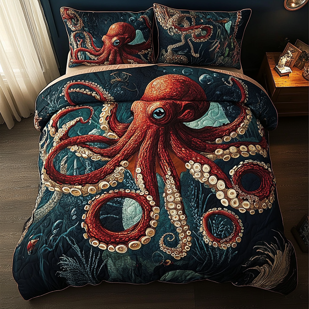 Deep Sea Majesty Quilted Bedding Set Best Bedspread Set Octopus Themed Gifts