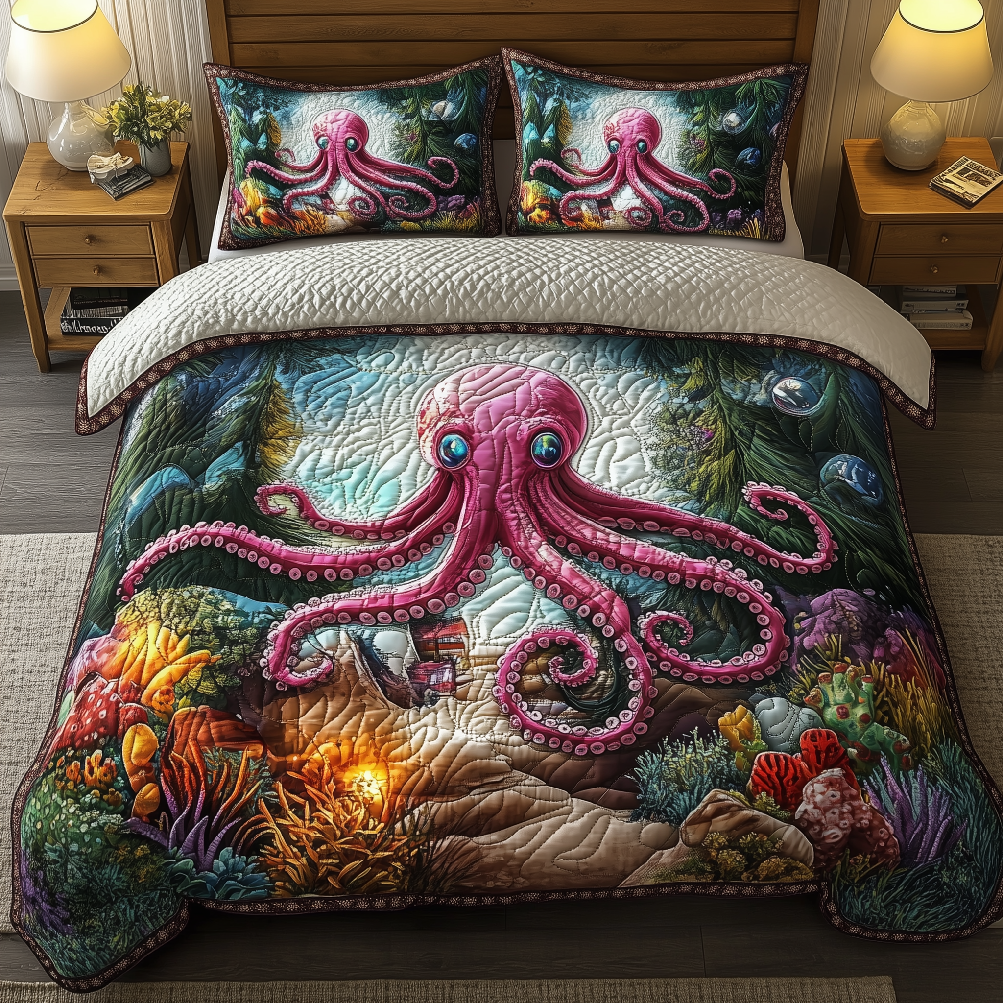 Deep Sea Octopus Quilted Bedding Set Best Christmas Gifts For Women